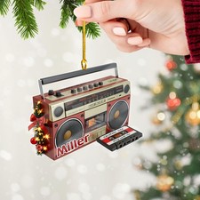 Personalized Retro Boombox Christmas Ornament, 2D Flat Custom Name Vintage Radio