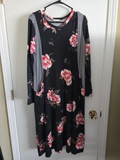 Reb & J 220 Midi Dress Cozy Long Sleeve Size XL Velvety Soft Floral Flowy