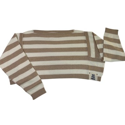 WE THE FREE by Free People Striped Cropped Knit Sweater Women XL Ivory Tan NWT