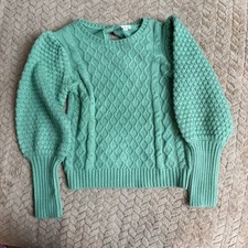Janie and Jack Sweater Size 10 Green Cable Knit Puff Sleeve Sharin Fall 2022