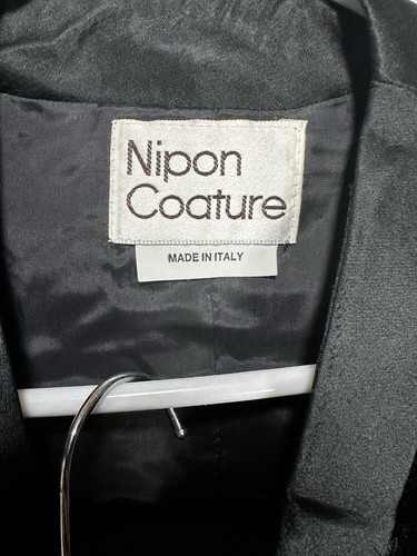 Vintage Nipon Coature 2 Teiler Midi Rock Anzug Schwarz Velour 4 Knopf Blazer - Bild 2 von 15