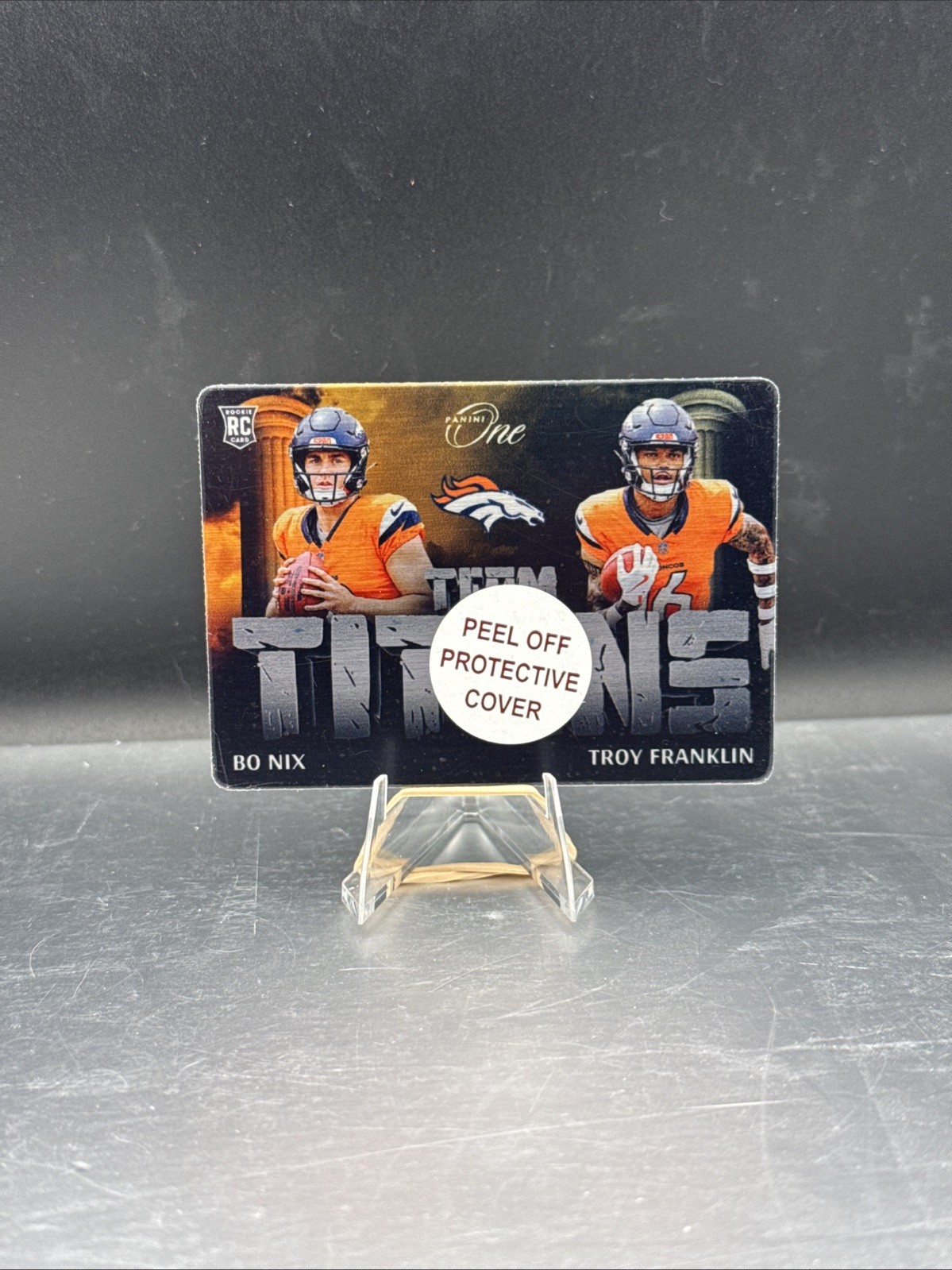 2024 Panini One TT-DEN Bo Nix/Troy Franklin Team Titans Case Hit Metal Dual RC