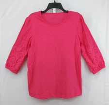 Blair Blouse Women Size M Pink 3/4 Balloon Sleeve Accented Sleeve Round Neck Top