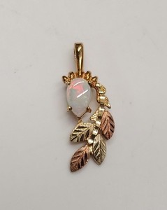 10k Black Hills Gold Opal Leaf Branch Pendant 