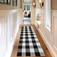 Buffalo Plaid Runner Rug, 2x6 Ft Hand-Woven Farmhouse Indoor & Outdoor Machin...