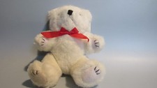 Vintage-Style 7" White Jointed Plush Teddy Bear Poseable Arms Legs Red Bow