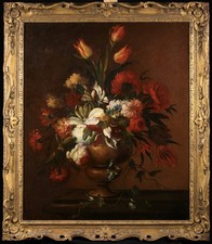 17th CENTURY HUGE DUTCH OLD MASTER OIL CANVAS - FLOWERS URN - COOLING GALLERIES