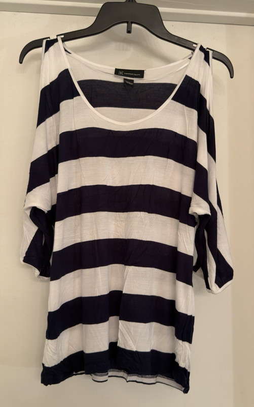 INC Women's Cold Shoulder Navy/White Top Stripe XL
