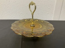 Glass MCM Sandwich Dessert Tidbit Server Center Handle Amber Gold