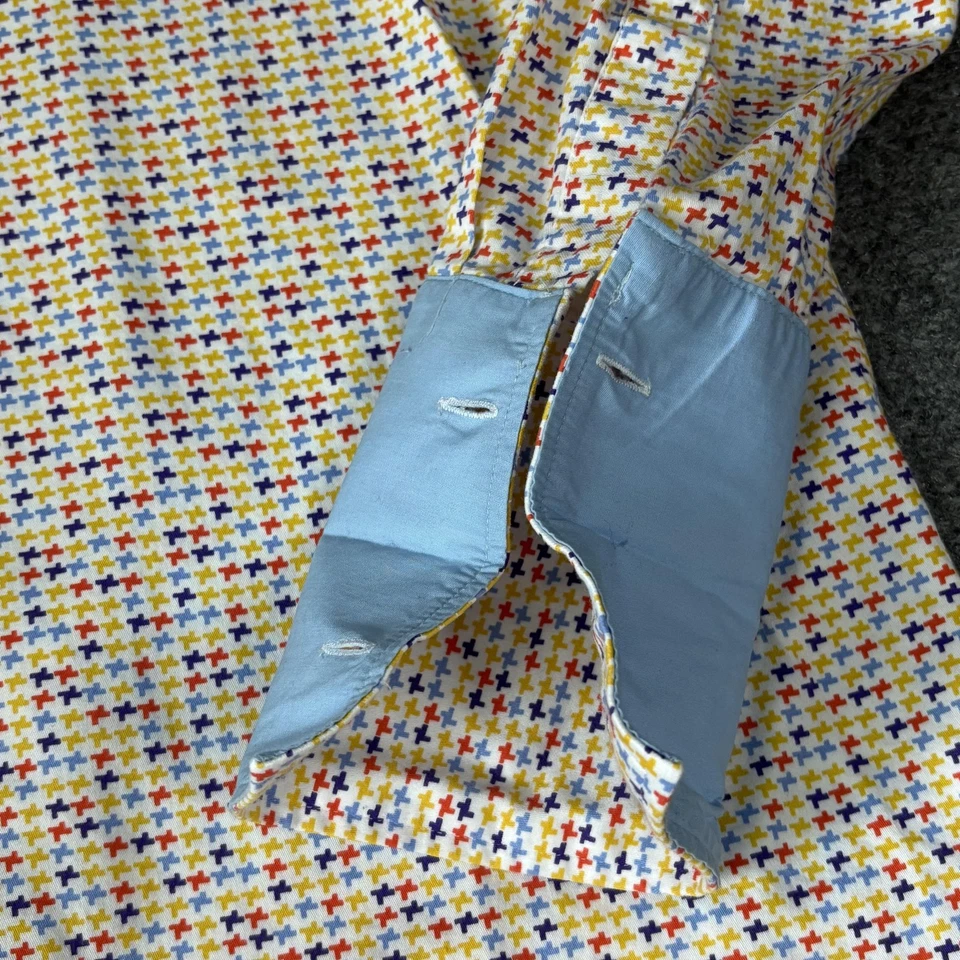 Camisa Steven Land Para Hombre 17 36/37 Blanca Multicolor Estampado Cruzado Ajuste Botón Foto 4 de 4