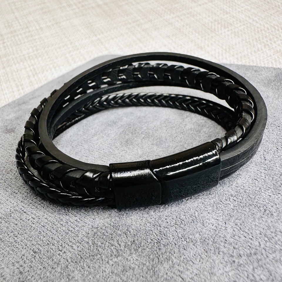 Armband 20 cm – schwarz mehrreihig Leder mit Magnetverschluss Unisex - Bild 3 von 3