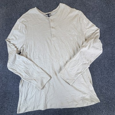 Express Henley Shirt Mens Large Cream Pima Cotton Regular Fit Casual Long Sleeve