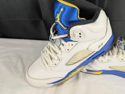 Nike Air Jordan 5 Retro Laney 2013 GS Size 6.5Y White Blue Yellow 440888-189