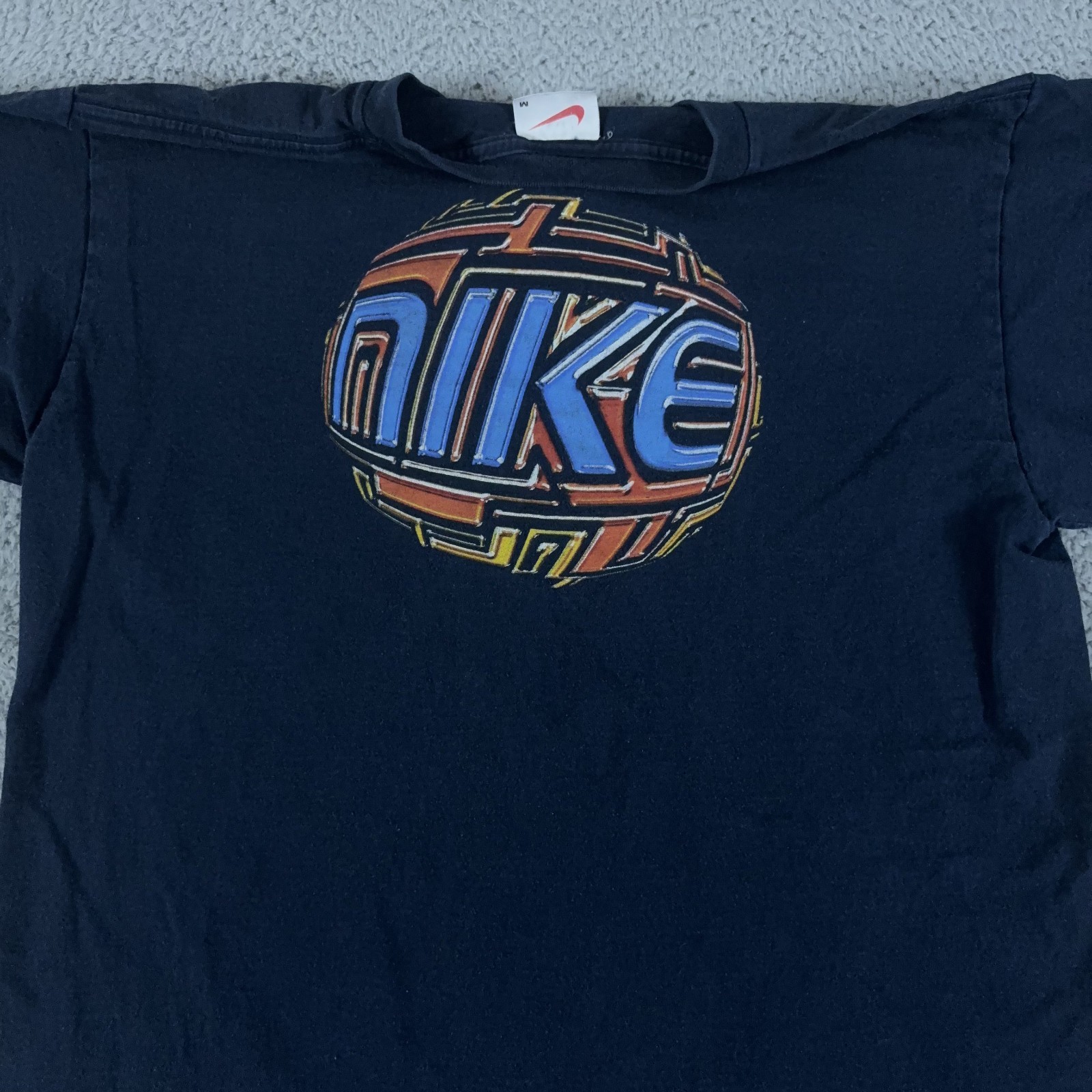 VTG Nike Shirt Mens Medium Navy Basketball Oversized Graphic White Tag 90s Y2K