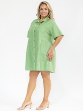 PLUS SIZE SHORT SLEEVE BUTTON UP SHIMMER STRIPES LOOSE MINI DRESS 1X-2X-3X