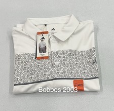 Adidas Men's Stretch Short Sleeve Chest Print Polo Shirt, White, Size XXL