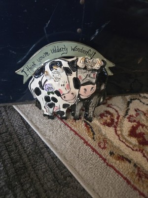 HEATHER GOLDMINE BLUE SKY ''I Think You're Udderly Wonderful'' WALL HANGING Cows