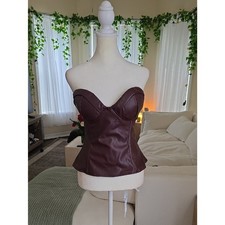 AKIRA Burgundy Faux Leather Zip-Front Bustier