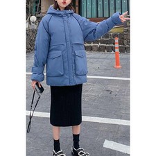Women Winter Loose Padded Warm Zip Up Jacket - White