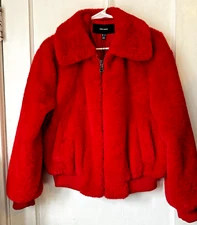 Vero Modo Zippered Short Faux Fur Jacket Goji Berry Size M NWT