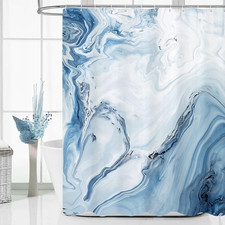 Blue Marble Fabric Shower Curtain 72x72 Abstract Watercolor Bathroom Decor