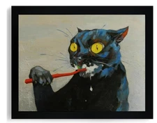 Funny Black Cat Bathroom Wall Art Decor, Quirky Framed Canvas Print Painting ...