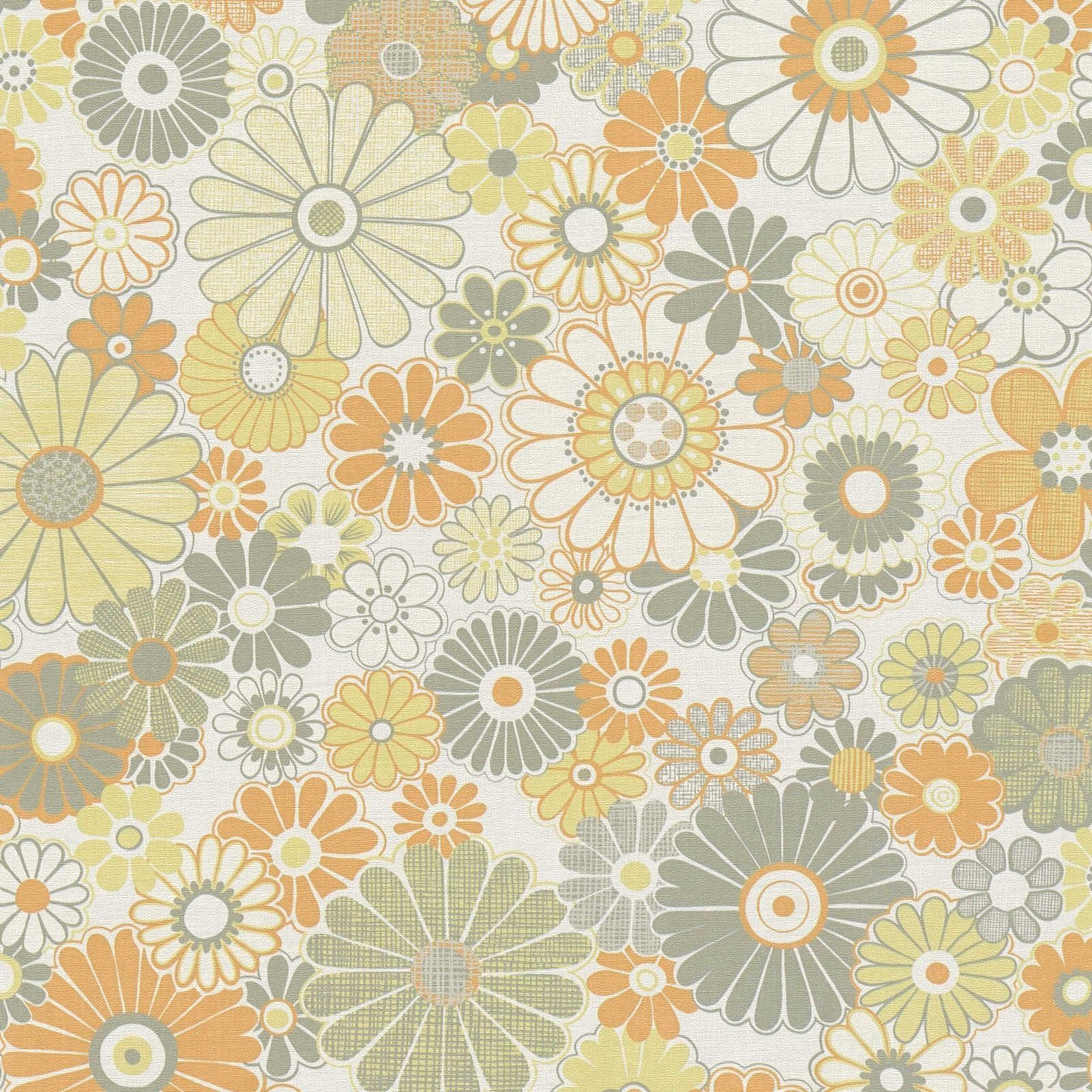 ** SAMPLE AS Creation Retro Floral Pattern Orange Sage Green Green Wallpaper