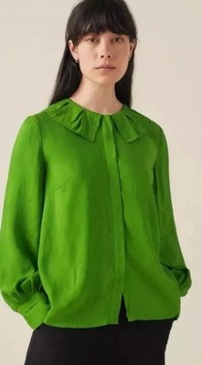 TOAST-Size 18 -Green Ruffle Collar Crinkle Cupro Blouse- rrp £145