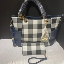 MKF Collection Bonita Checker Tote Handbag & Wallet Set Women by Mia K
