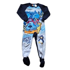 Vintage Nick Jr Blues Clues Fleece Footed Pajamas Blue Sledding Winter 4T