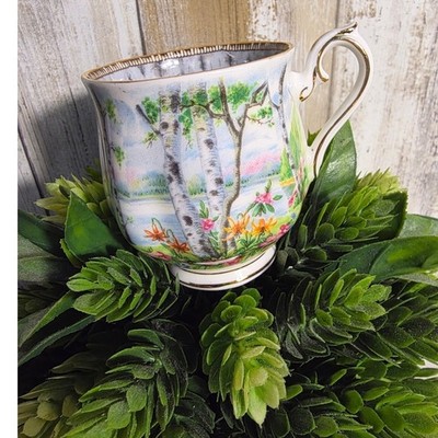 1965 Royal Albert Silver Birch Teacup Fine Bone China England Woodland Gold Trim