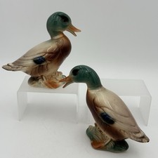 Pair VTG Ceramic Mallard Duck Figurine 50  s Hand Painted Country Bird Farm Decor