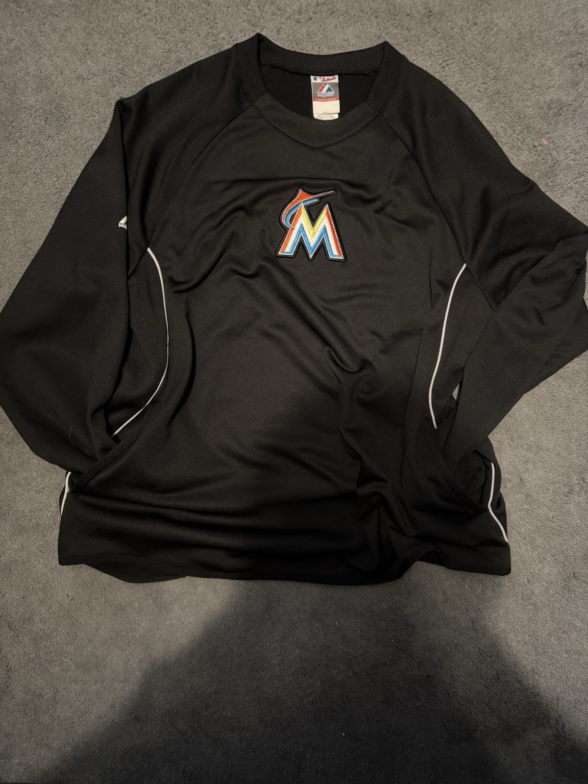 Miami Marlins Majestic Therma Base Pullover Crewneck MLB Black Mens XL