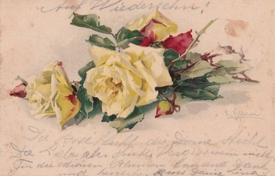 ARTIST POSTCARD YELLOW ROSES by Catharina Klein, Flowers, Still Life