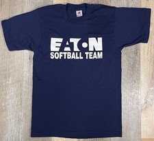 VTG Eaton Softball Team Single Stitch USA Made FOTL Navy Blue T-Shirt Adult M