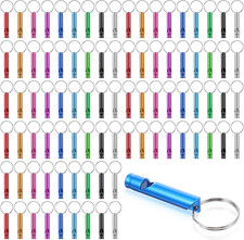 100 Pieces Emergency Whistle with Keychain Aluminum Survival Whistle Key Chain f