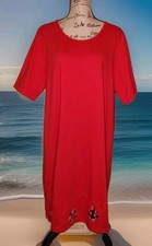 Quacker Factory - Red Embroidered Nautical Hem T-Shirt Dress - Women's Size XL