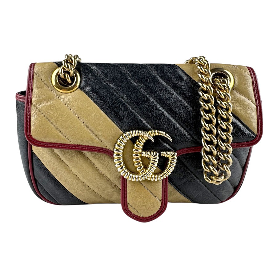 Borsa a tracolla originale Gucci GG Marmont nera/beige/oro pelle/metallo - z8102