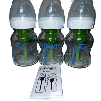 Dr Brown s Natural Flow Anti Colic Options+ Wide Neck Glass Baby Bottles 5oz New