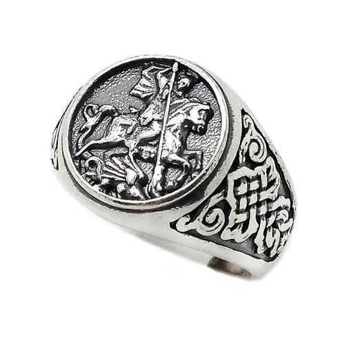 Heiliger Georg der Siegreiche und der Drache Herren Ring Sterlingsilber 925 - Bild 1 von 8