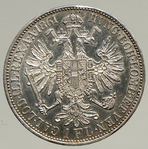1861 AUSTRIA w KING FRANZ JOSEPH I Eagle Antique OLD Silver Florin Coin i93451 - Picture 2 of 3