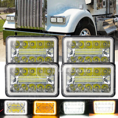 4pcs 4x6'' inch LED Headlights Super Bright for Peterbilt Kenworth Freightliner