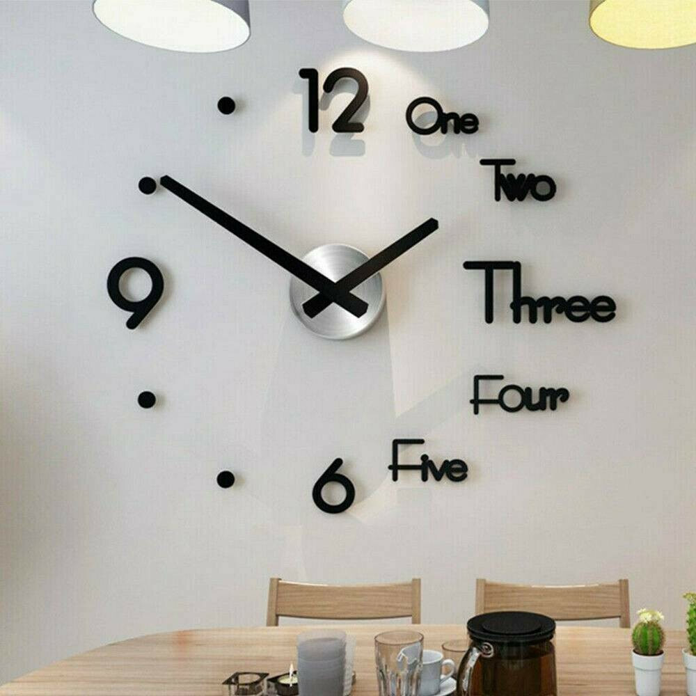 3D Large Wall Clock Modern DIY Sticker Mirror Surface Art Design Home Room Decor