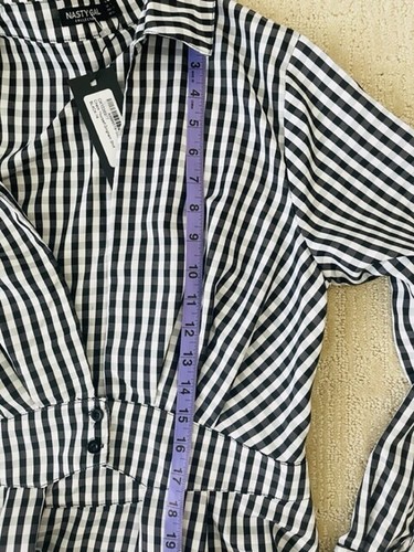 NEW Nasty Gal Shirt Dress Black & White Check Yourself Gingham Womens Size 10 - Picture 8 of 12