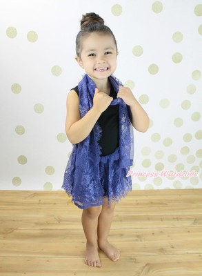 Black Sleeveless Navy Blue Lace Girl Kid One Piece Party Dress Scarf Outfit 1 8y Ebay