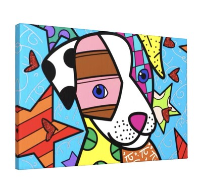 Romero Britto Pop Art Print Stretch Canvas Ready to Hang 30x45 cm-11.81 x17.71 