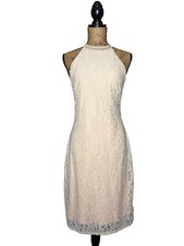 GUESS BEIGE LACE OVERLAY PEACH BACKLESS LIZA MINI DRESS SZ L / LARGE NWT $148