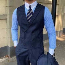 British Style Business Men's Striped Vest Retro Double-breasted Lapel Waistcoat