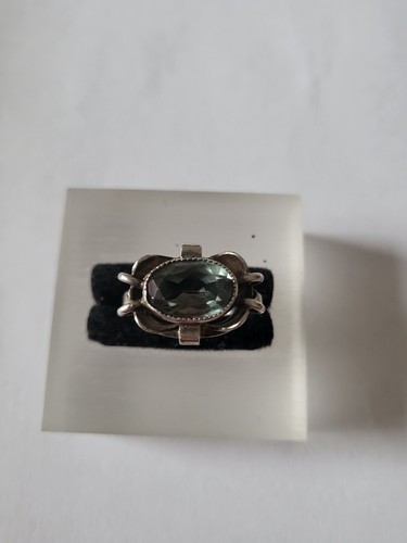 830er Silber antiker Art-Deco Ring ovaler grüner Turmalin Antikschmuck - Bild 2 von 8