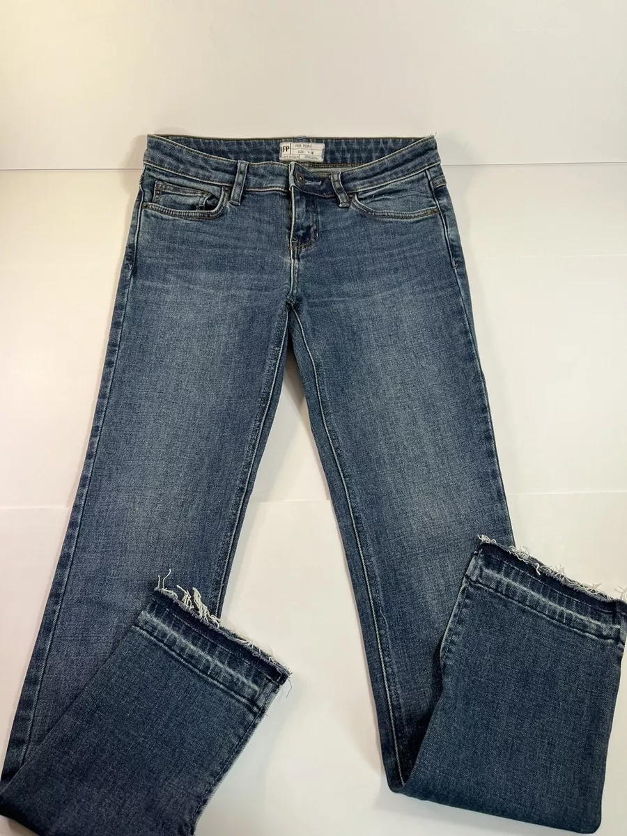 Free People Women s 26 Skinny Jeans Blue Slit Ankle Raw Hem 61855 16515125